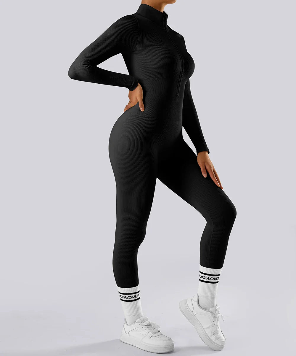 Women's Bodycon Jumpsuit Casual Fitness Rompers with Zipper Slim Fit Bodysuit Streetwear Activewear for Autumn and Winter