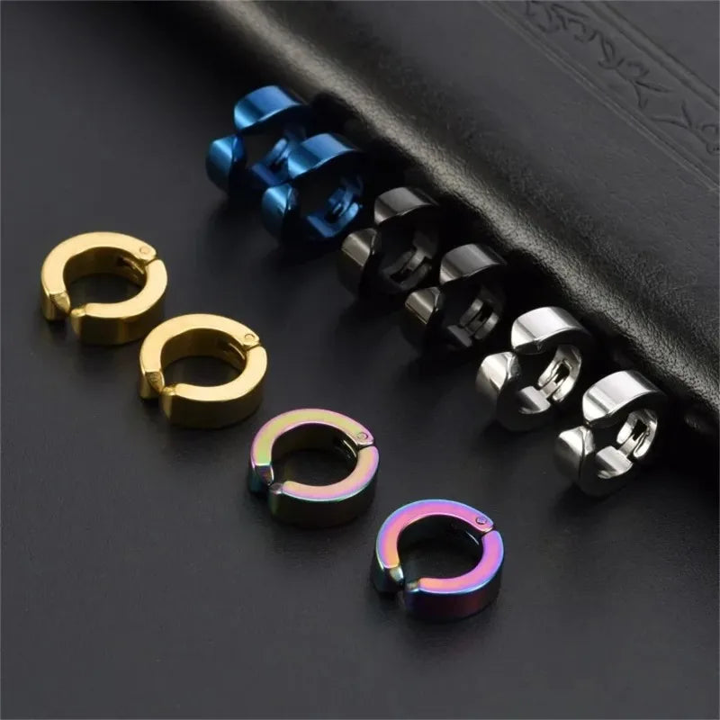 Punk Non Piercing Clip Earrings for Men and Women Titanium Steel Hip Hop Stud Earrings Jewelry Accessory