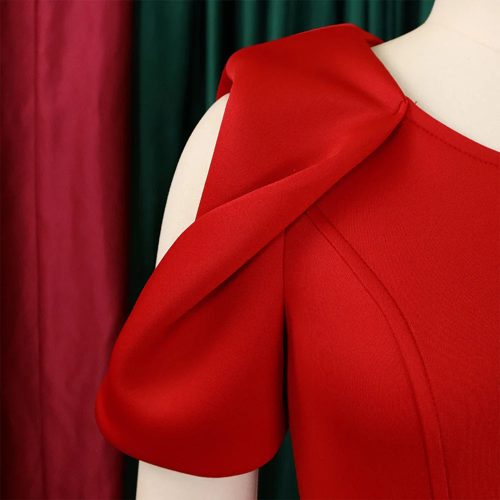 Elegant Cold Shoulder O Neck Dress For Women Mid Calf Party