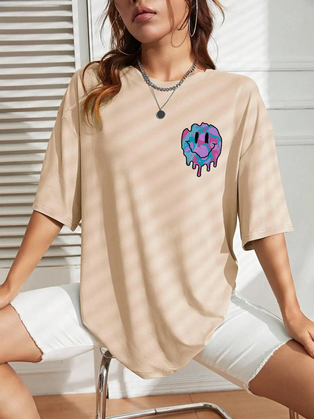 Funny Smile Face Print Cotton T-Shirt for Women Casual Streetwear Tee