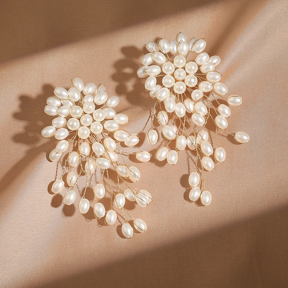 Elegant Imitation Pearl Flower Earrings for Bridal Wedding and Party Jewelry