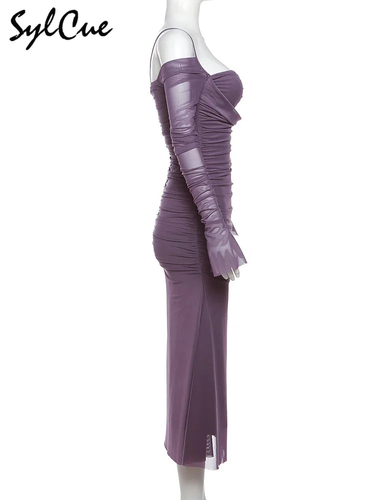 Elegant Long Sleeve Party Dress For Women Solid Color