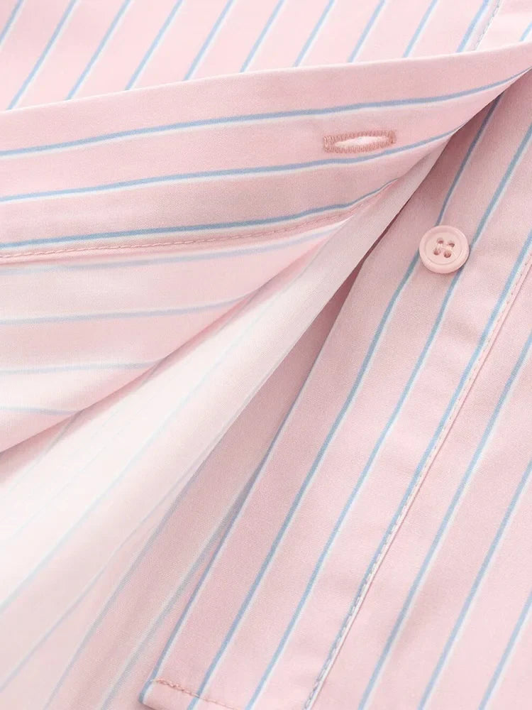 Women's Casual Striped Long Sleeve Short Shirt Simple Versatile Fashion Top