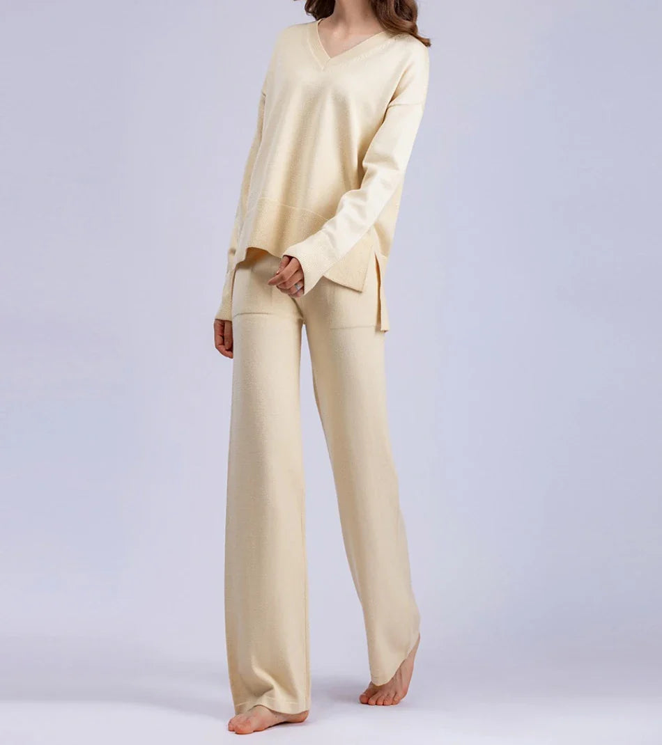 Casual Women's Sweater Pullover Knit Two-Piece Set with Loose Pants for Autumn and Winter