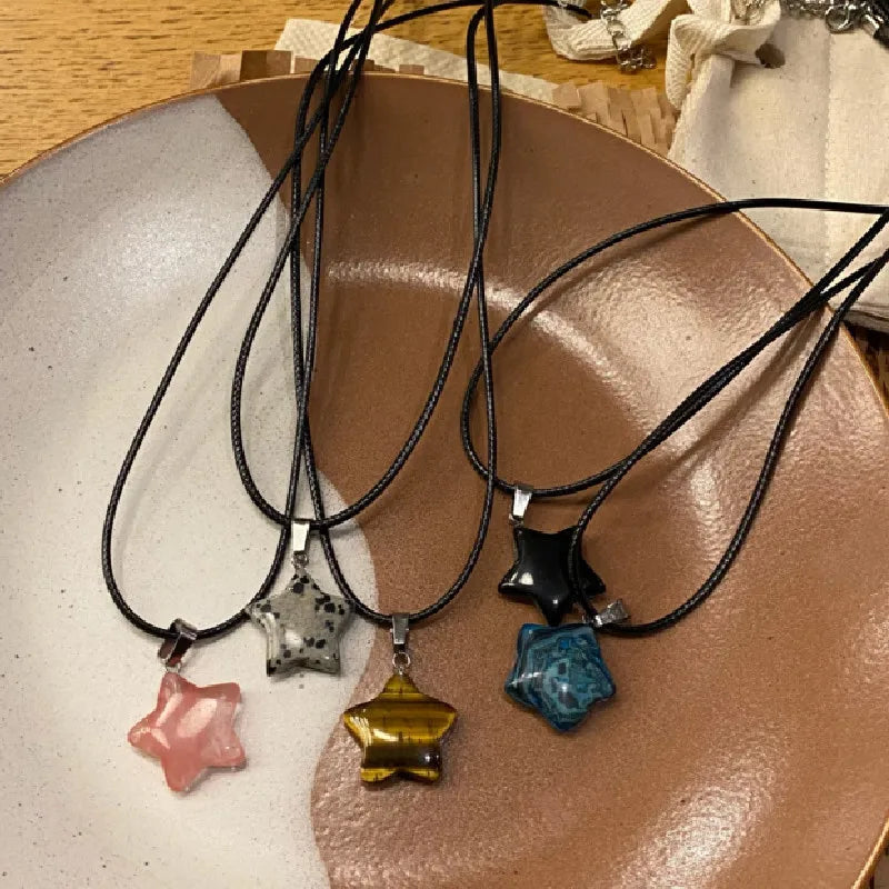Pentagram Star Crystal Healing Necklace Natural Gemstone Pendant for Women and Girls