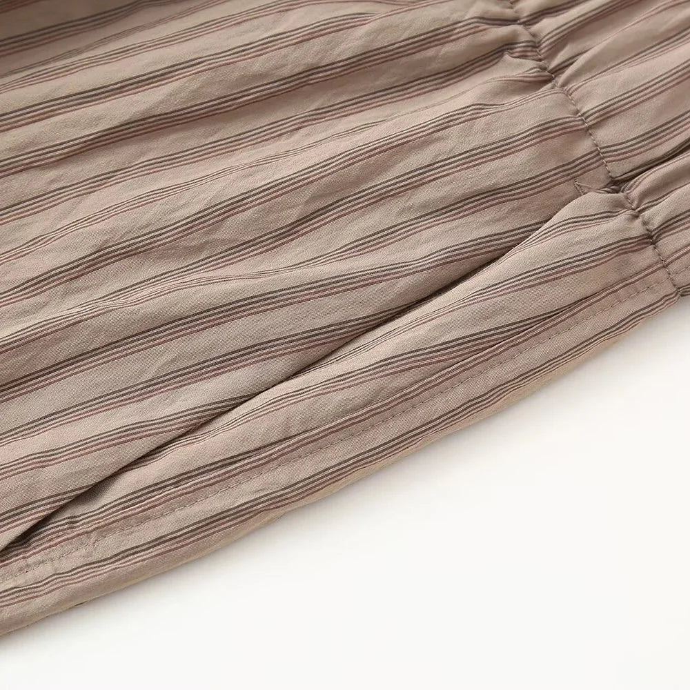 Women's Casual Striped Shirt and Elastic Waist Wide Leg Pants Relaxing Set