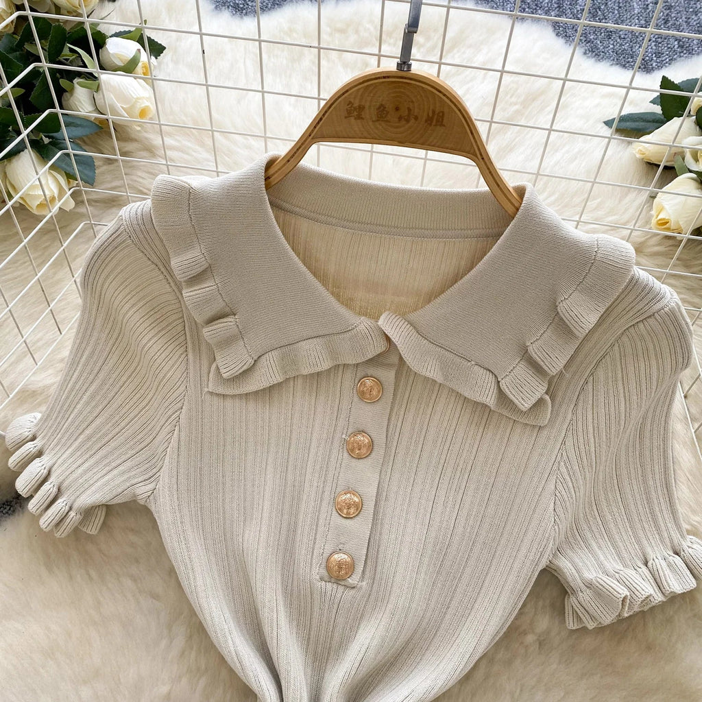 Ruffles Knit Wrap Dress For Women Summer Short Sleeve Casual