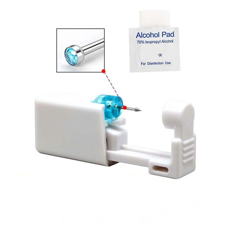 Disposable Nose Piercing Gun Kit with Built-in Stainless Steel Nose Stud and Alcohol Cotton