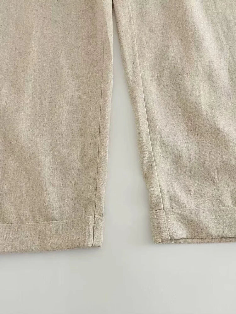 Summer Casual V Neck Sleeveless Linen Blend Jumpsuit Straight Long Holiday Style