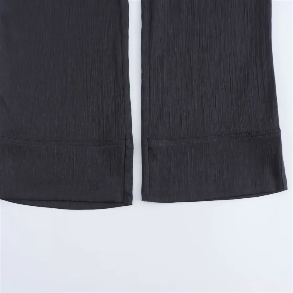 Elegant Kimono Style Women's Long Sleeve V Neck Shirt Jacket and Matching Long Pants Set with Textured Fabric and Refined Temperament