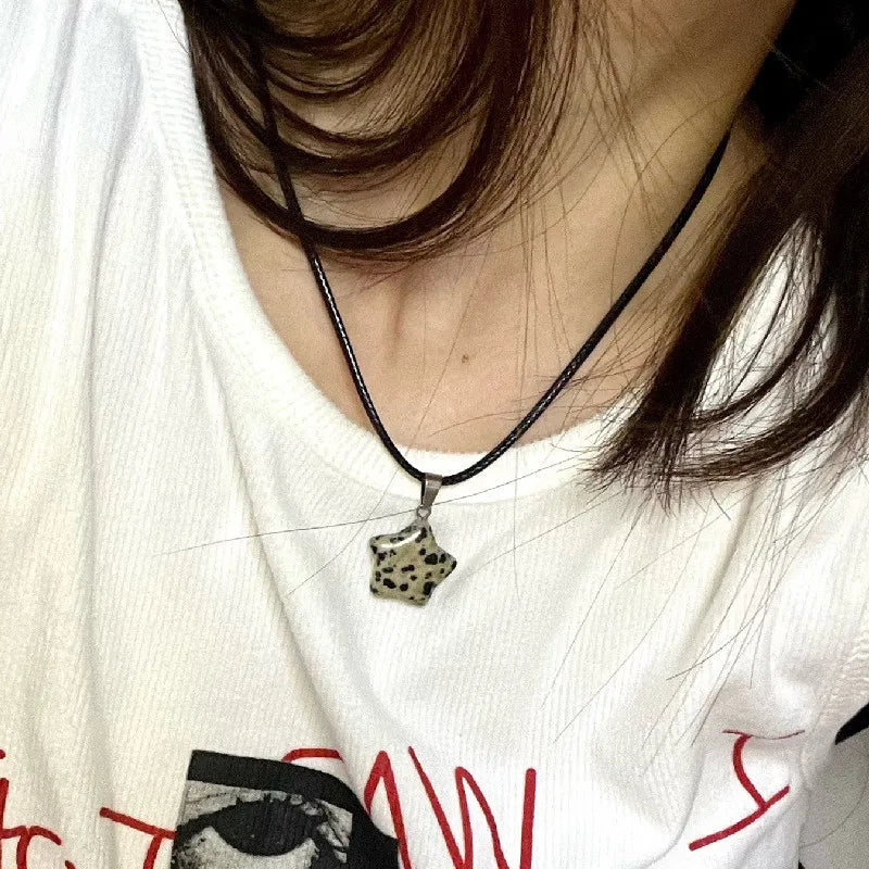 Pentagram Star Crystal Healing Necklace Natural Gemstone Pendant for Women and Girls