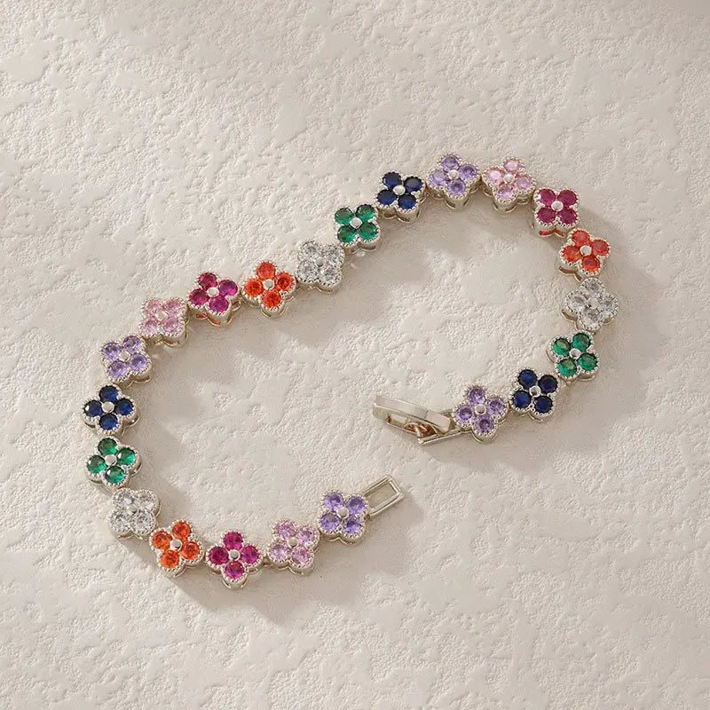 Rainbow Colorful Clover Zircon Bracelet Charming Crystal Jewelry Gift