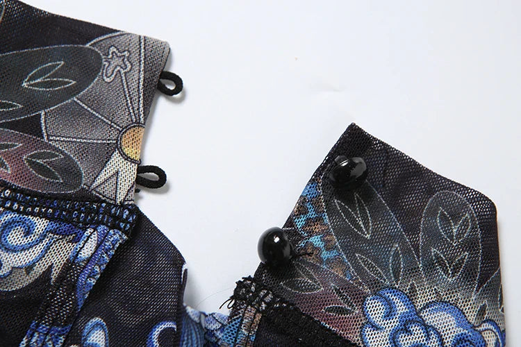 Colorful Mesh Print Jumpsuit for Women Sheer Backless Summer Clubwear Peach Buttocks Contour Tight Fit Overalls