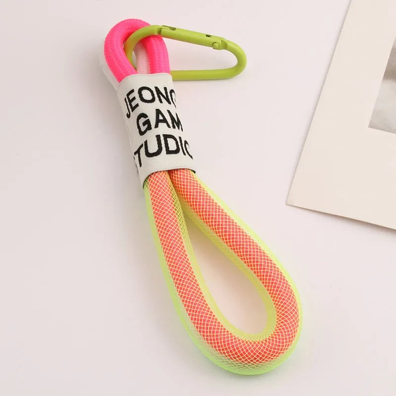 Iridescent Braid Rope Keychain Carabiner Ring for Backpack Pendant Accessory