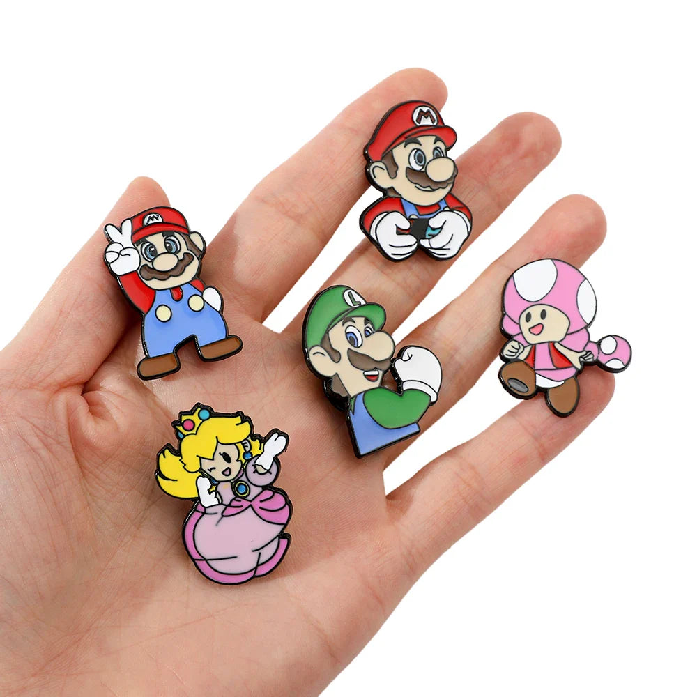 5 Pcs Super Mario Metal Brooch Set Enamel Lapel Pins for Backpack and Clothing Accessories