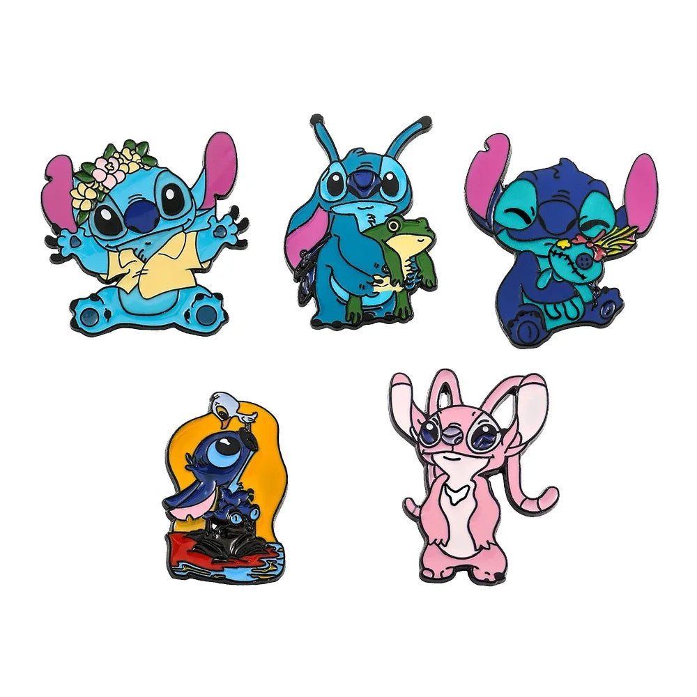 Lilo and Stitch 5 Piece Cartoon Brooch Set Cute Animal Enamel Pins for Backpack and Fashion Accessories