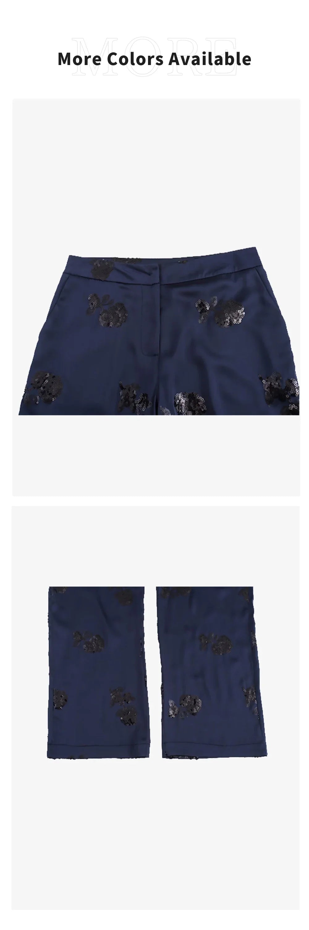 Elegant Women's Satin Kimono Coat with Sequin Lace-Up Detail and Beaded Silk Texture Pants Set