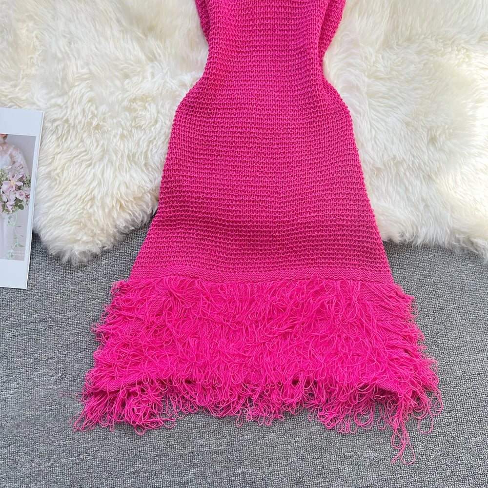 See Through Crochet Knit Dress For Women Beach Party Wear