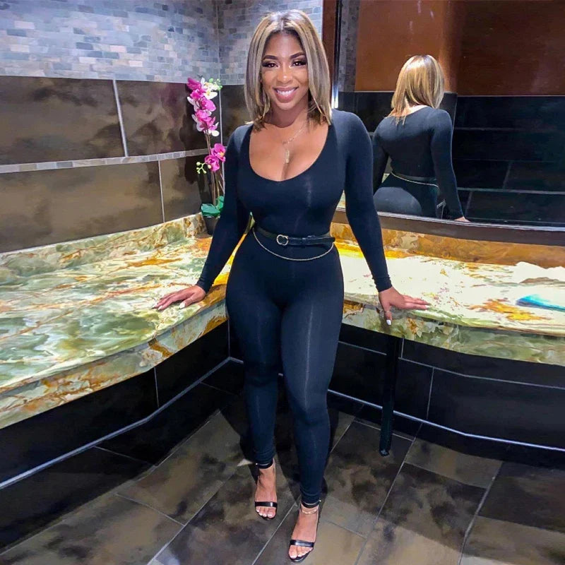 Women's Long Sleeve Bodycon Jumpsuit One Piece Streetwear Overall Autumn Winter Outfit
