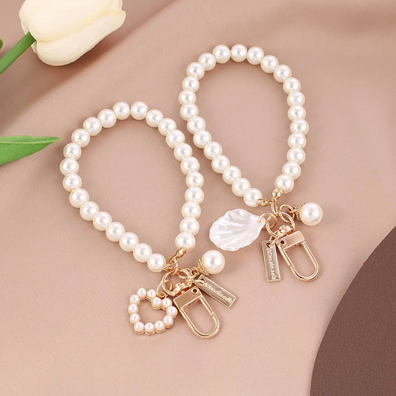Cute Pearl Keychain for Women and Girls Shiny Pearl Bead Charm Accessory for Phone Bag Backpack and Car Keys