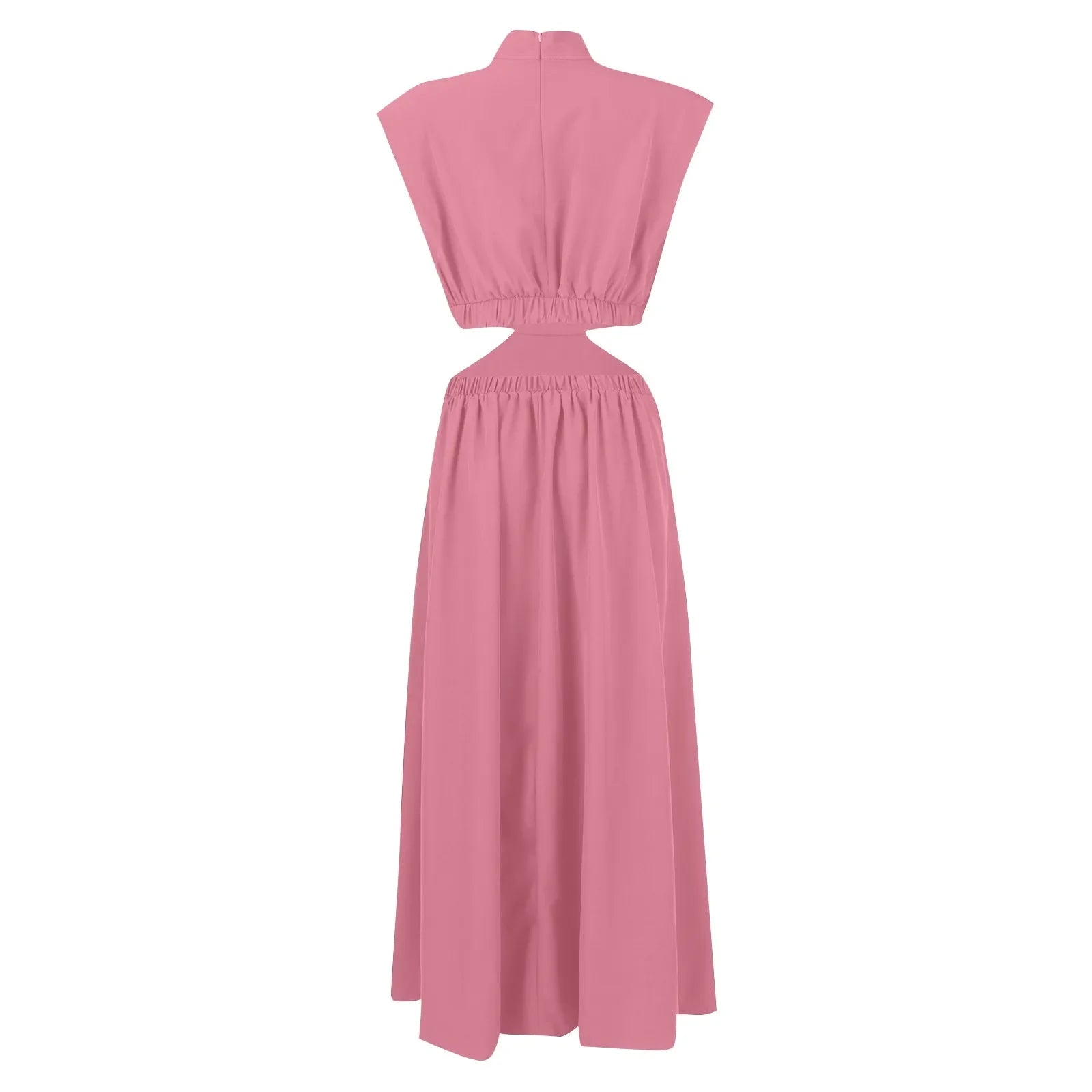 Solid Color High Waist Maxi Dress Sleeveless With Pockets