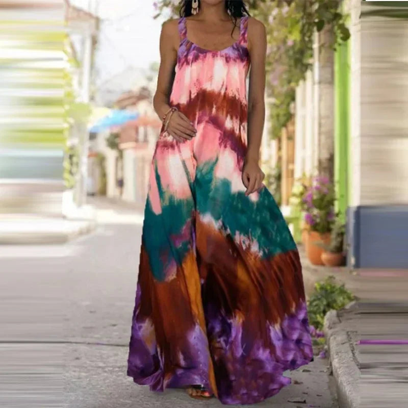 Flame Print Sleeveless Dress For Summer Casual Wear