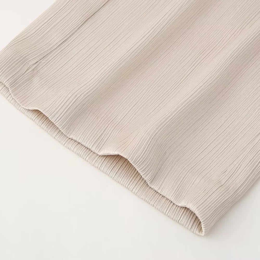 Women's Double Breasted Suit Jacket and Pants Set with Wrinkle Effect for Spring and Summer Fashion