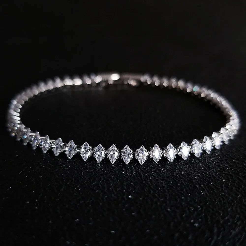 Luxury Silver Color Marquise Oval Square Cut Tennis Bracelet for Women Elegant Party Gift Jewelry