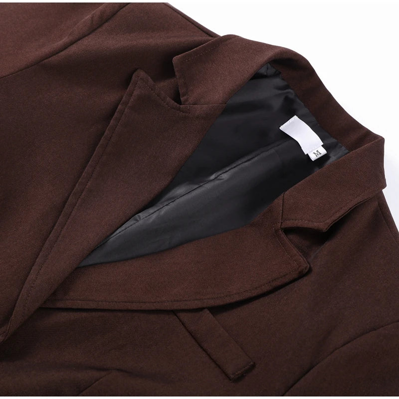 Elegant Women Blazer and Mini Skirt Set with Shoulder Pads Cinched Waist Suit Jacket and A-line Skirt Two-Piece Office Outfit