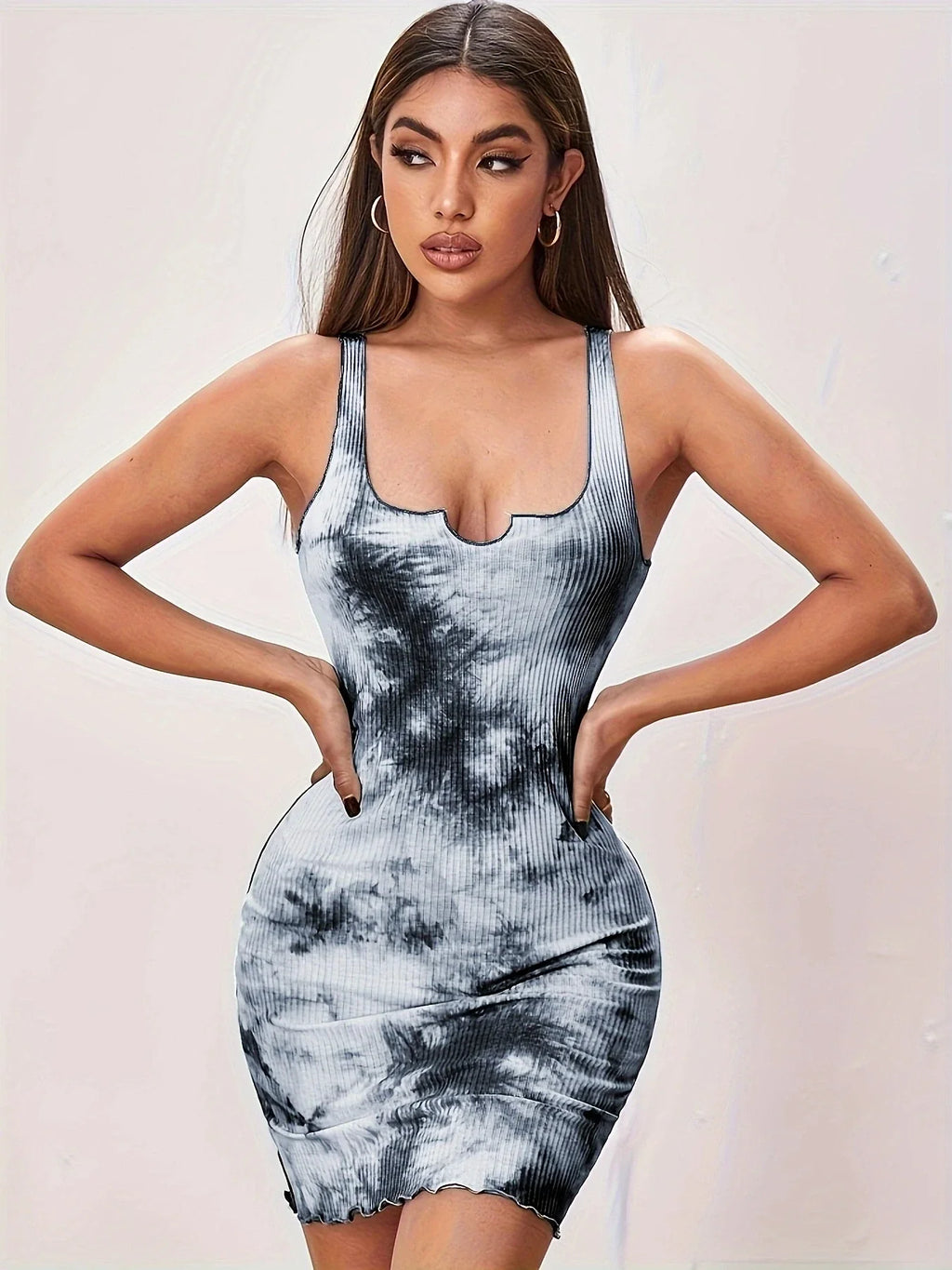Sexy Tie Dye Suspender Dress Slim Mini Skirt Wrap Vest