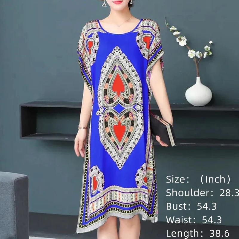 Spring Boho Beach Dress For Women Batwing Sleeve Midi