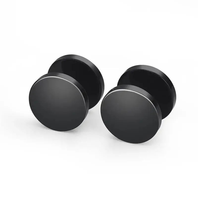 2pcs Stainless Steel Black Ear Studs 3-8mm Punk Push Back Earrings for Men and Women