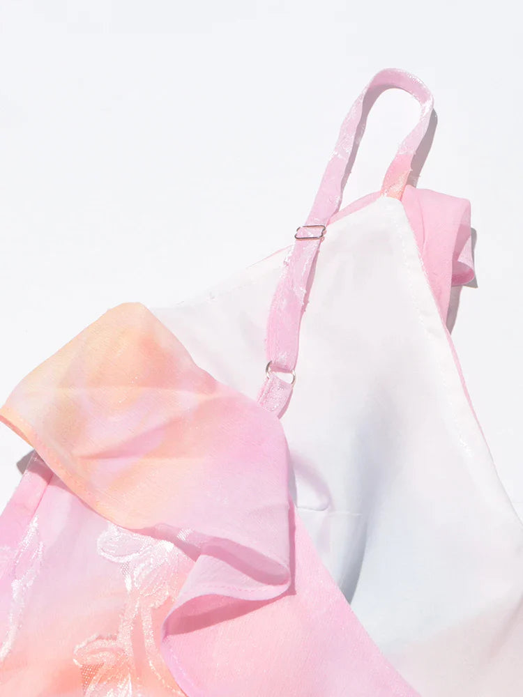 V Neck Sleeveless Backless Long Dress With Ruffles For Women