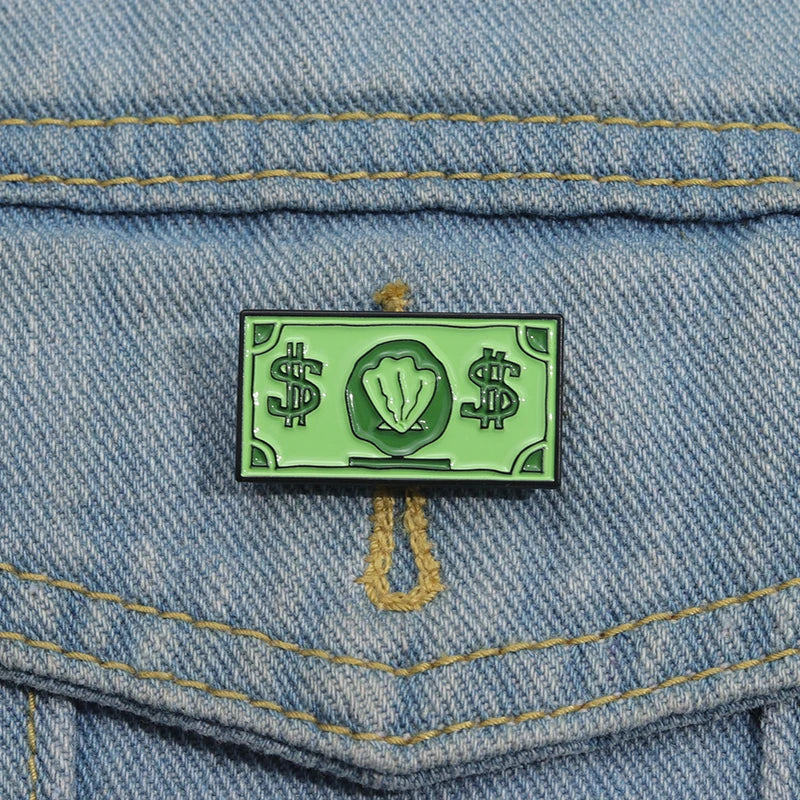 Green USD Symbol Enamel Pin Cute Cartoon Money Brooch for Kids Fans Jewelry Gift