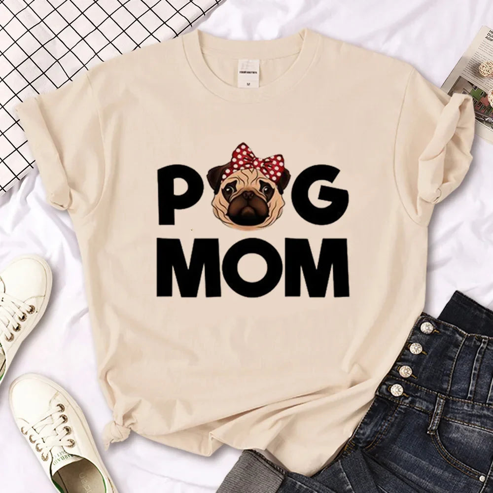 Pug Anime T-Shirt for Women Japanese Style Summer Streetwear Basic Tee