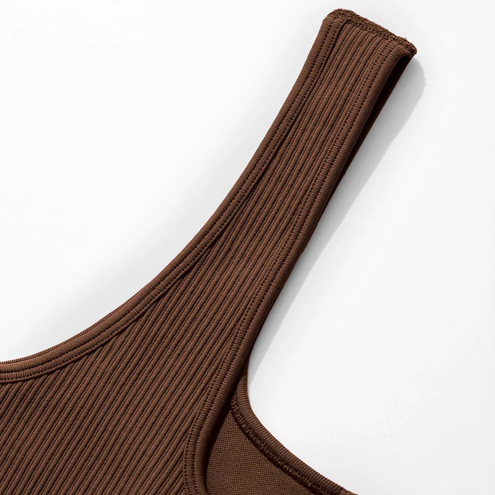 Women's Button Front Square Neck Ribbed Sleeveless Skinny Bodysuit Slimming Shapewear Casual Tank Top