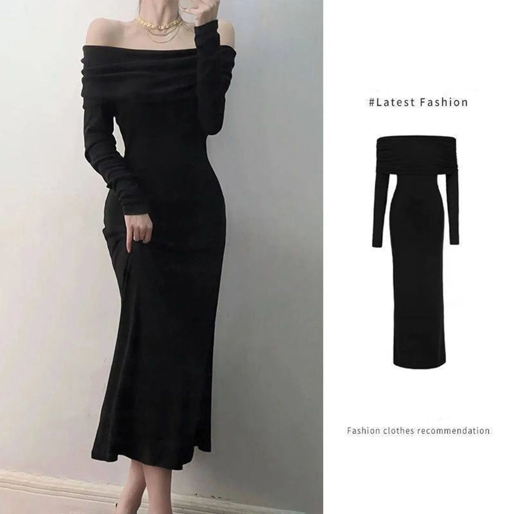 One Shoulder Long Sleeve Dress For Women Slim Fit Winter