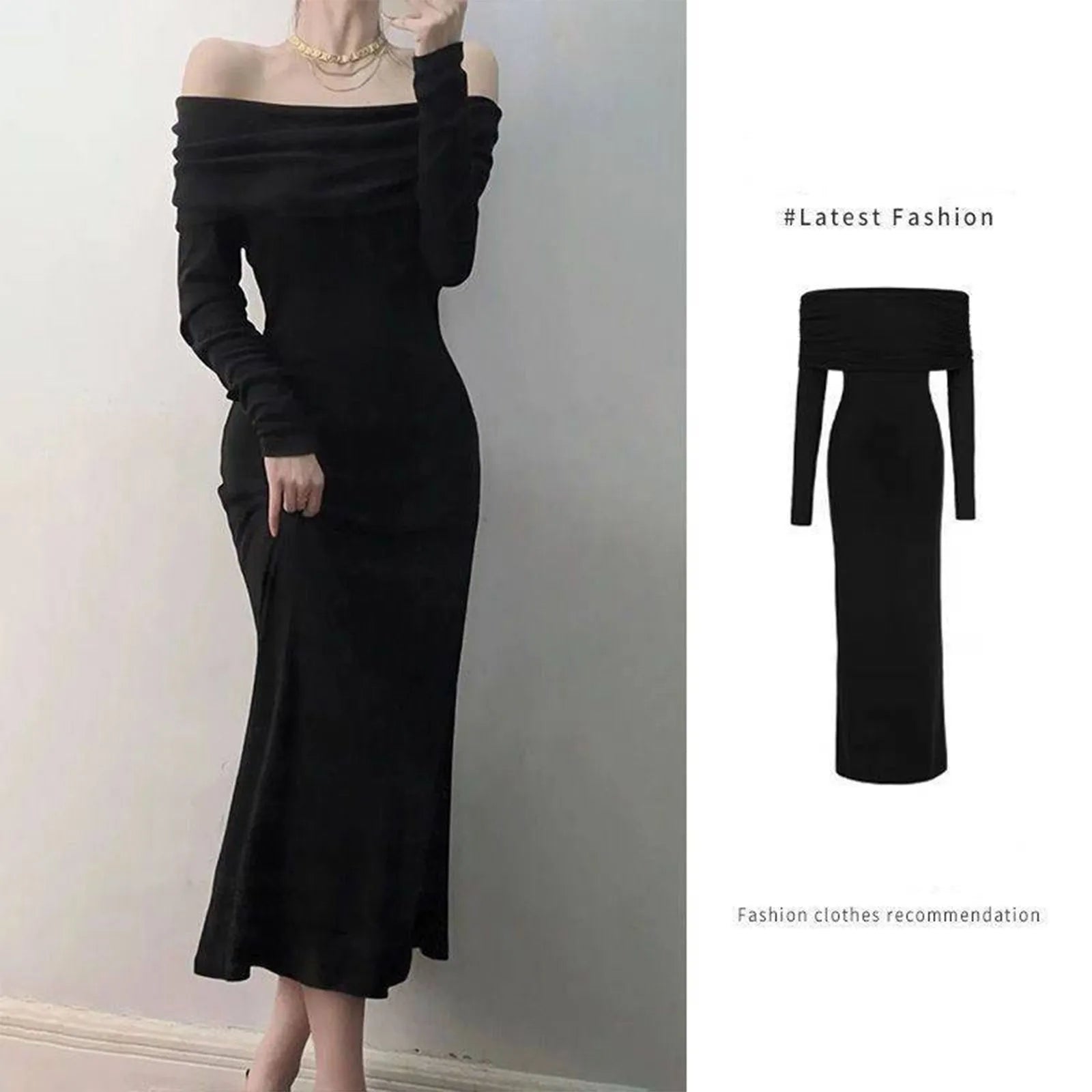 One Shoulder Long Sleeve Dress For Women Slim Fit Winter