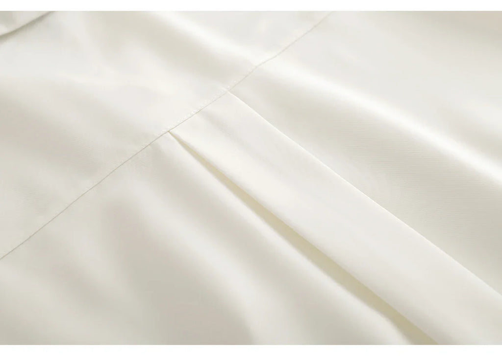 Oversized Long Sleeve White Shirt Women Minimalist Button Up Blouse Turn-Down Collar Casual Cardigan Top