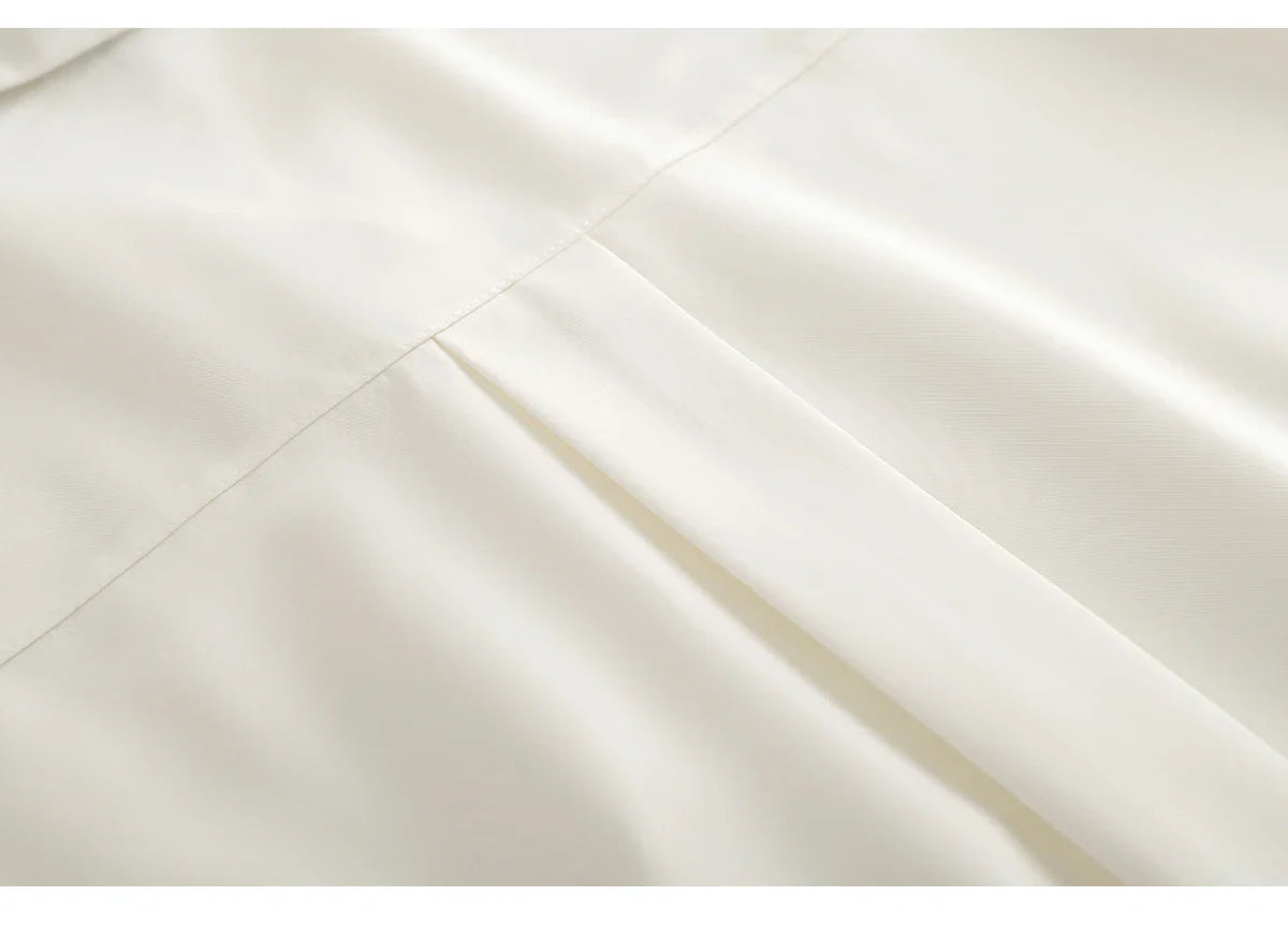 Oversized Long Sleeve White Shirt Women Minimalist Button Up Blouse Turn-Down Collar Casual Cardigan Top