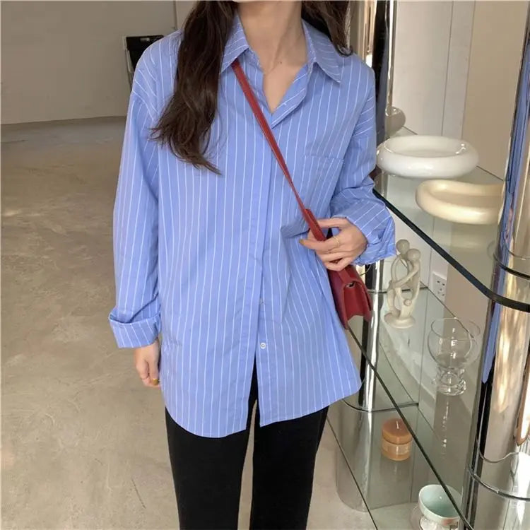 Lightweight Sun Protection Women's Stripe Long Sleeve Blouse and Cardigan for Spring and Summer Outdoor Wear
