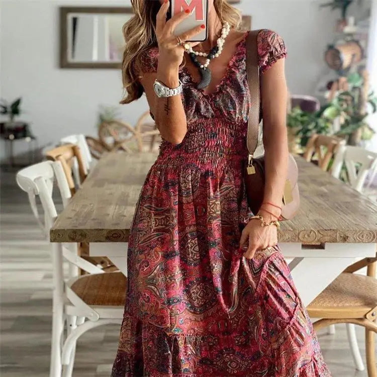 Floral Print Retro Jumpsuit With Cinched Waist Dress