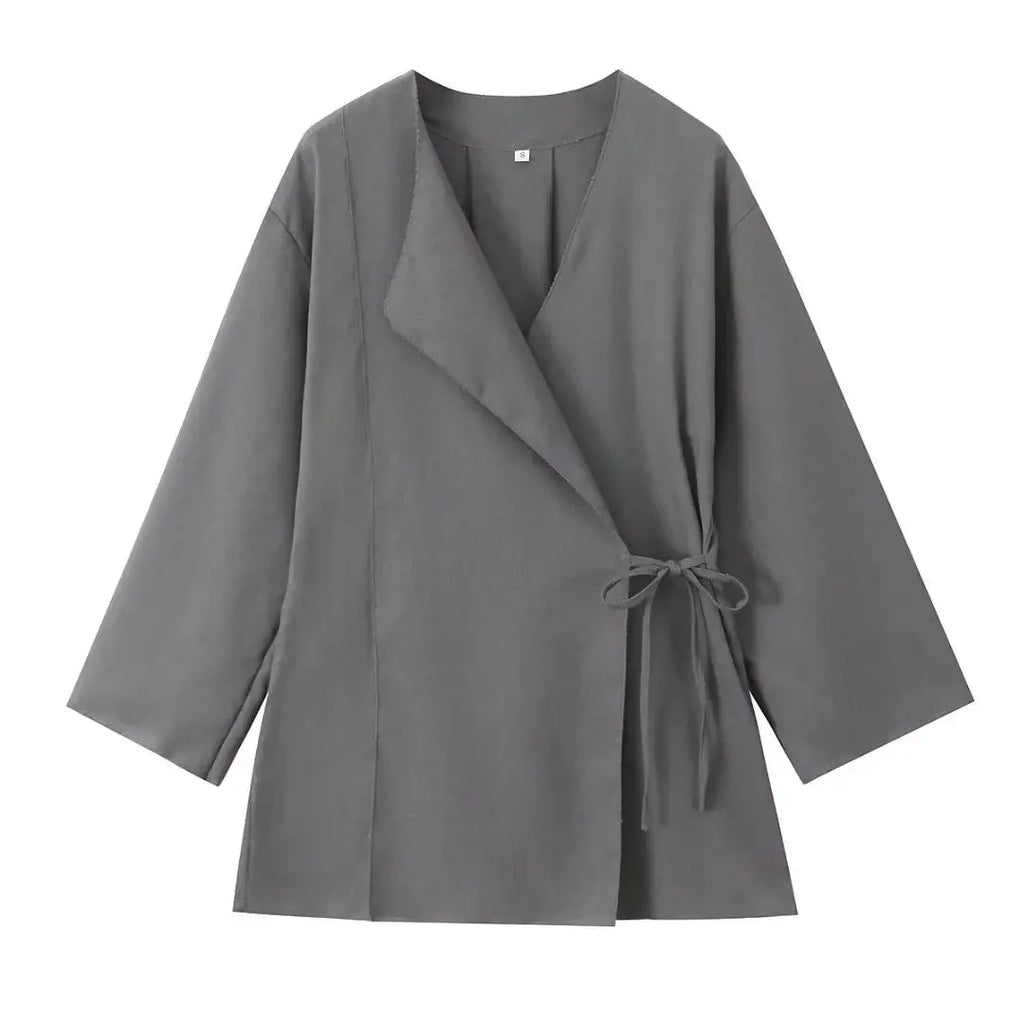Casual Chic Solid Two Piece Women Set with Long Sleeve Kimono Jacket and Pants Nightwear Suit
