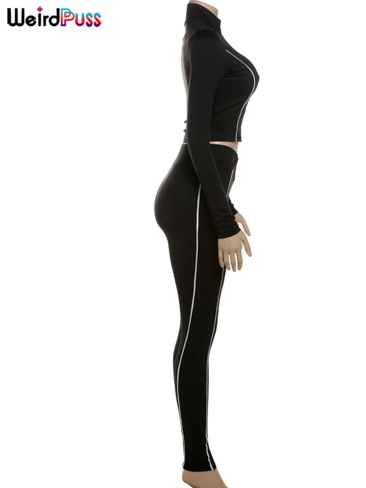 Casual 2 Piece Tracksuit Set with Zip Crop Jacket and Leggings for Sporty Streetwear