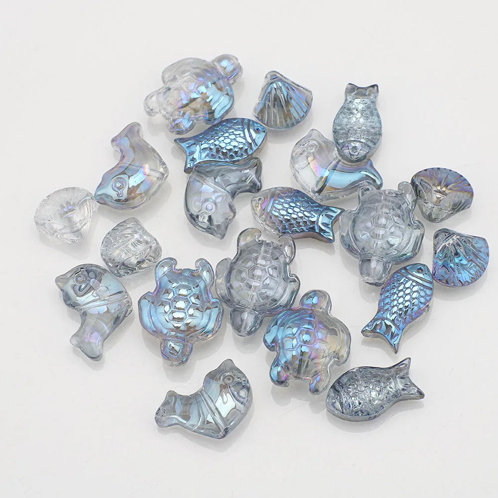 20 Pieces Mixed Shape Crystal Glass Beads for DIY Jewelry Making Including Starfish Snail Shell and Small Fish