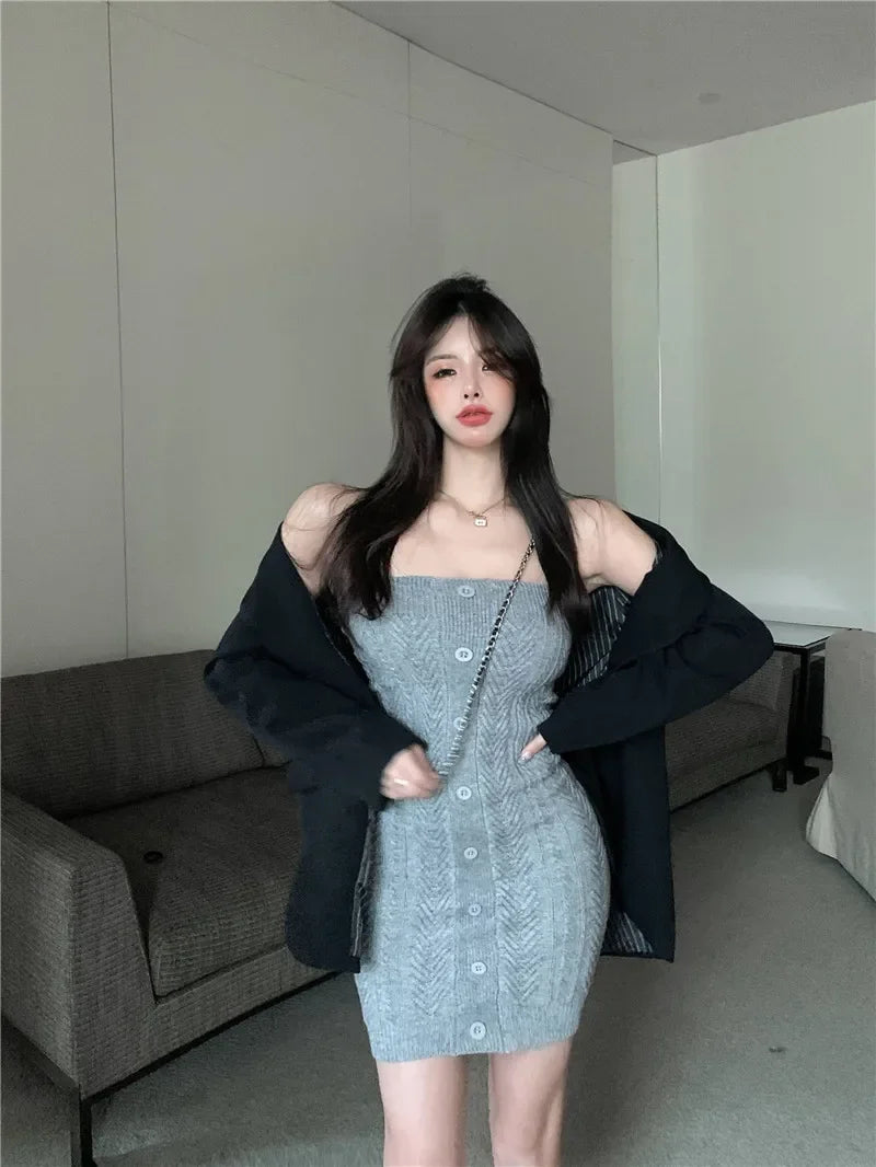 Off Shoulder Bodycon Dress Knit Ribbed Summer Streetwear