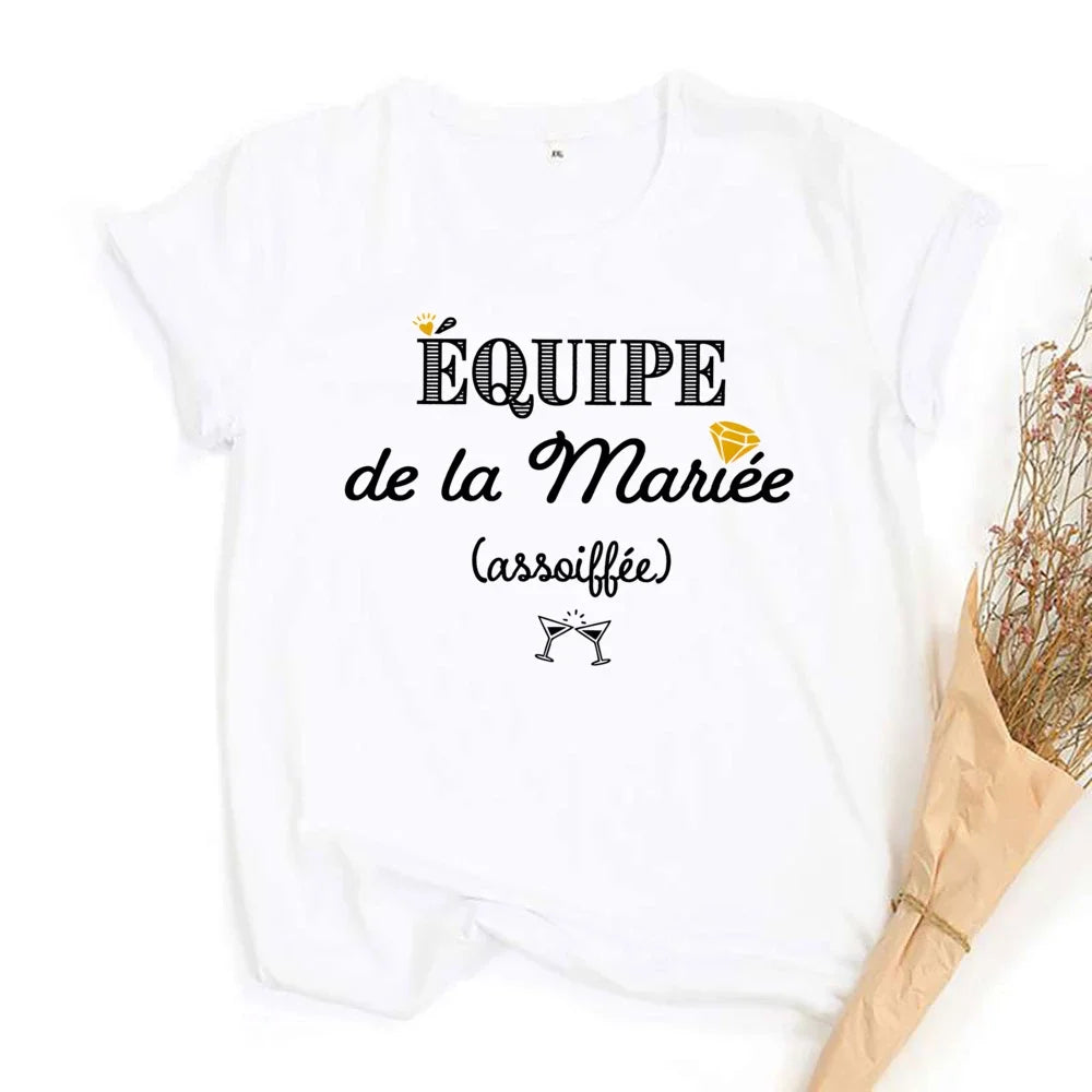 French Printed Team Bride T-Shirt for Bachelorette Party Outfit Short Sleeve Tops