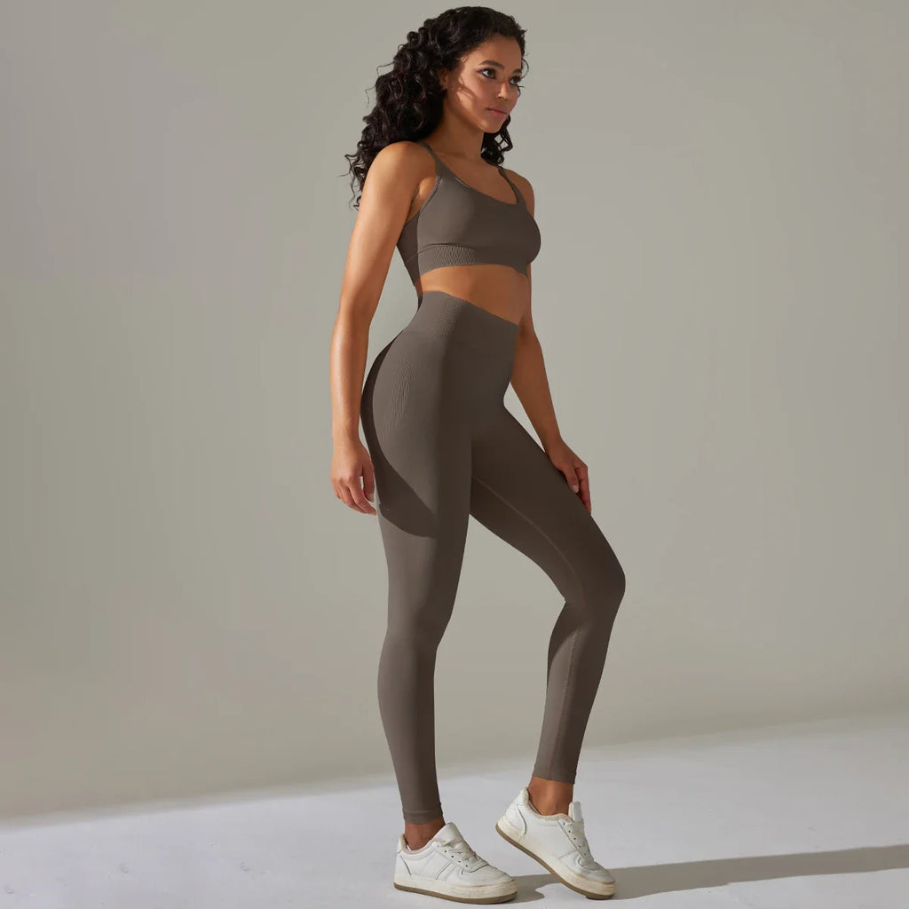 2 Pcs Women Seamless Yoga Set Sexy Gym Fitness Bra and High Waist Push Up Leggings Workout Sportswear Activewear Set