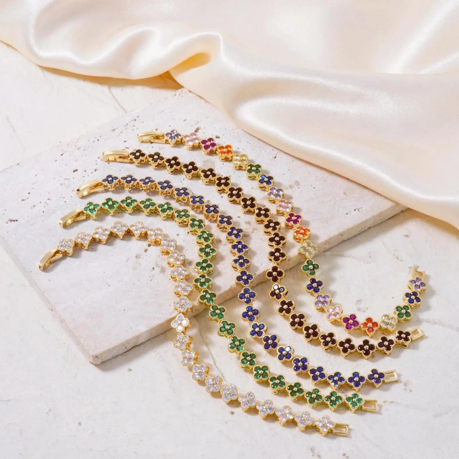 Delicate Lucky Clover Women Bracelet with Geometric Design and Crystal Embellishments in High Quality Stainless Steel