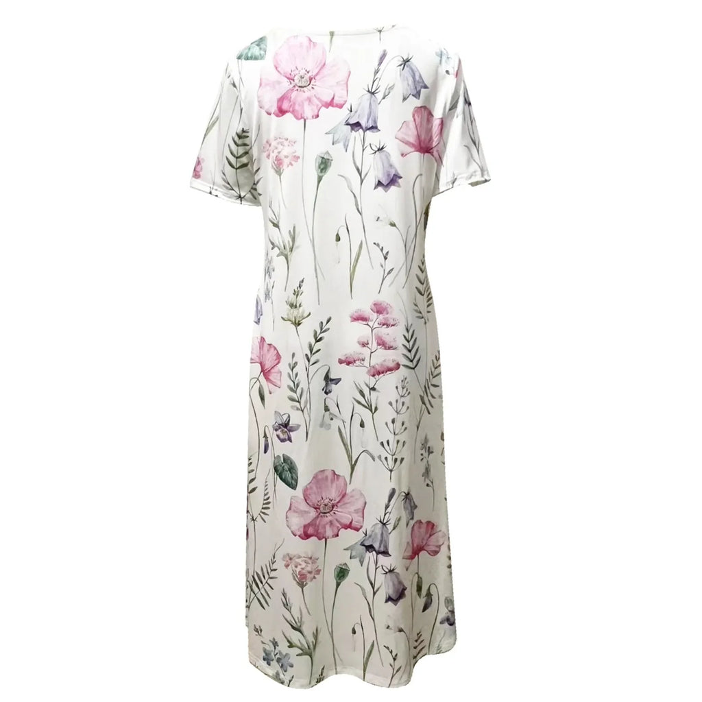 Women Allover Print Dress With Round Neck Short Sleeves